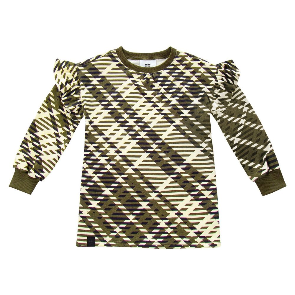 Omamimini Girls Plaid Ruffle Terry Dress